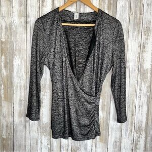 White House Black Market Grey Faux Wrap Blouse